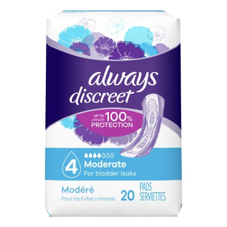 Procter & Gamble Bladder Control Pad Always® Discreet 12-1/2 Inch Length Moderate Absorbency RapidDry™ Core One Size Fits Most - Case of 60 - 00037000904335-CS