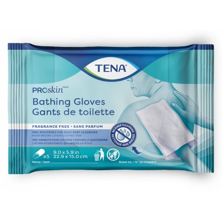 Essity HMS North America Inc Rinse-Free Bathing Glove Wipe TENA® ProSkin™ Soft Pack Water / PEG-8 / Dimethicone Unscented 5 Count - Pack of 5 - 54367-PK