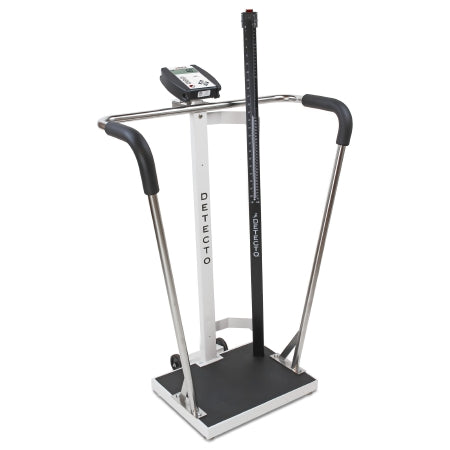 Detecto Scale Digital Bariatric Scale with Handrail Detecto LCD Display 600 lbs. / 272 kg Capacity White AC Adapter / Battery Operated - Each - 6855MHR-EA