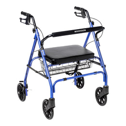 Bariatric 4 Wheel Rollator McKesson Blue Adjustable Height / Folding Steel Frame BLU 500LB (1/CS) - 1205411