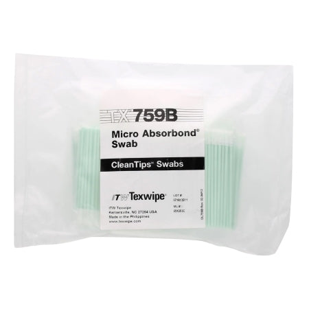 Texwipe Cleanroom Swabstick Absorbond® White / Green NonSterile Polyester 2.756 Inch Length Reusable - Case of 500 - TX759B-CS