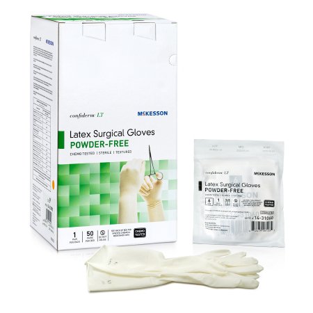 McKesson Surgical Glove Confiderm® LT Size 6 Sterile Latex Standard Cuff Length Fully Textured Ivory Chemo Tested - Box of 50 - 14-31060-BX