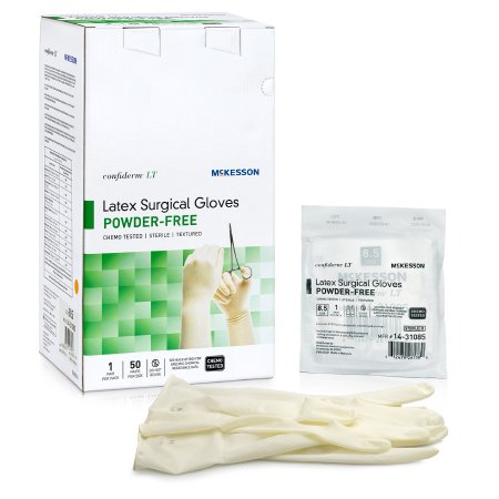 McKesson Surgical Glove Confiderm® LT Size 8.5 Sterile Latex Standard Cuff Length Fully Textured Ivory Chemo Tested - Case of 200 - 14-31085-CS