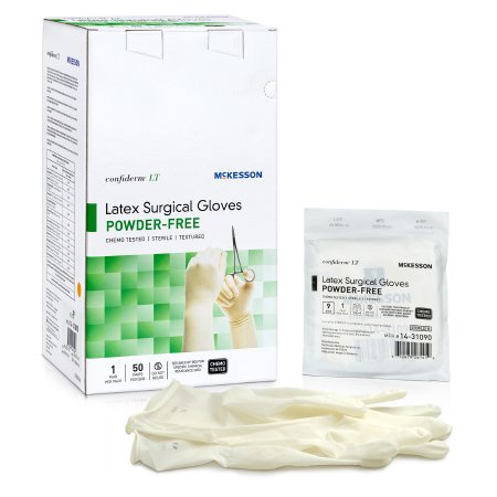 McKesson Surgical Glove Confiderm® LT Size 9 Sterile Latex Standard Cuff Length Fully Textured Ivory Chemo Tested - Case of 200 - 14-31090-CS