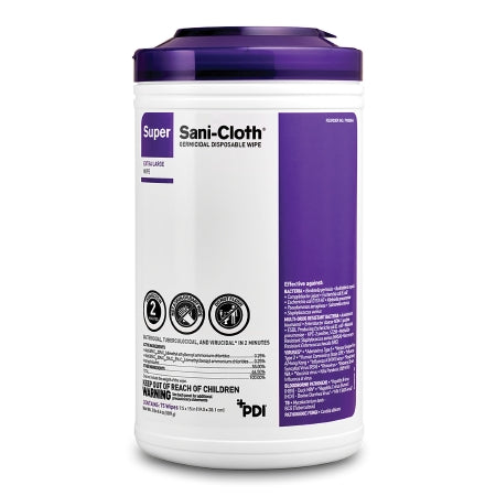 Professional Disposables Super Sani-Cloth® Surface Disinfectant Cleaner Premoistened Germicidal Manual Pull Wipe 75 Count Canister Alcohol Scent NonSterile - CN/75 - P86984-CN