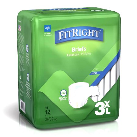 Medline Unisex Adult Incontinence Brief FitRight™ 3X-Large Disposable Heavy Absorbency - Case of 48 - MTB084-CS