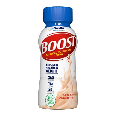 Nestle Healthcare Nutrition Oral Supplement Boost Plus® Creamy Strawberry Flavor Liquid 8 oz. Bottle - Case of 24 - 00041679933367-CS