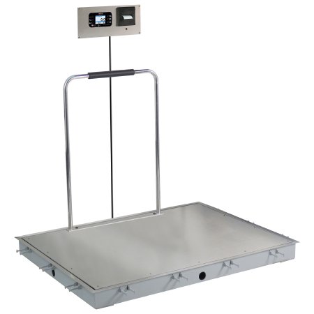Detecto Scale Wheelchair Scale with Handrail Detecto® LCD Display 1000 lbs. / 450 kg Capacity Silver Battery Operated - Each - ID-4836SH-855RMP-EA