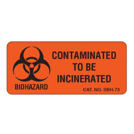Shamrock Scientific Preprinted Label Shamrock Warning Label Florescent Red Permanent Comtaminated to be Incinerated Black Biohazard 1 X 2-1/4 Inch - Roll of 1 - SBH-73-RL