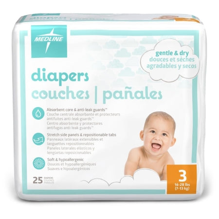 Medline Unisex Baby Diaper Medline Size 3 Disposable Heavy Absorbency - Case of 200 - MBD2003-CS