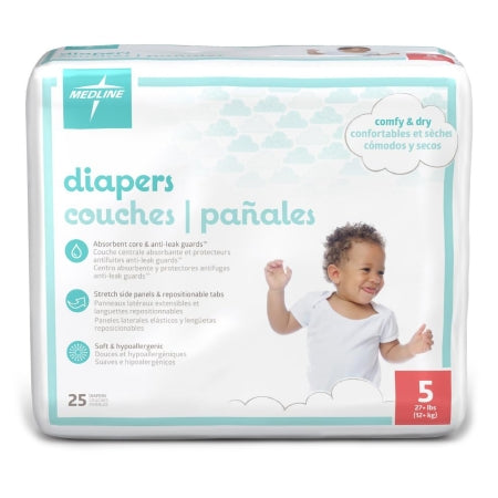Medline Unisex Baby Diaper Medline Size 5 Disposable Heavy Absorbency - Case of 200 - MBD2005-CS