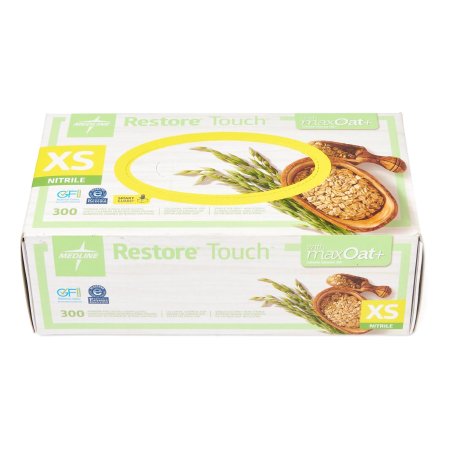 Medline Exam Glove Restore® Touch X-Small NonSterile Nitrile Standard Cuff Length Textured Fingertips Green Chemo Tested - Box of 300 - OAT3000-BX