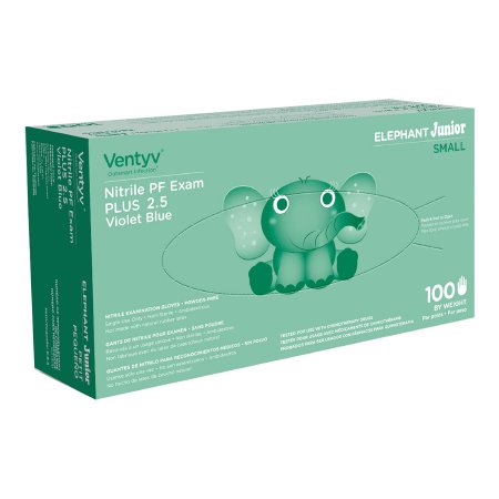 Ventyv Exam Glove Ventyv® Plus 2.5 ELEPHANT JUNIOR Small NonSterile Nitrile Standard Cuff Length Textured Fingertips Violet Chemo Tested - Case of 2000 - 10319110-CS