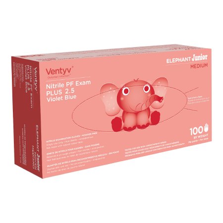 Ventyv Exam Glove Ventyv® Plus 2.5 ELEPHANT JUNIOR Medium NonSterile Nitrile Standard Cuff Length Textured Fingertips Violet Chemo Tested - Case of 2000 - 10320110-CS
