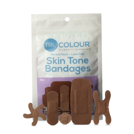 Tru-Colour Products LLC Waterproof Adhesive Strip Tru-Colour® Assorted Sizes Fabric Rectangle / Spot / Patch / Fingertip / Knuckle Dark Brown Sterile - Pack of 30 - TCB-PASD-PK