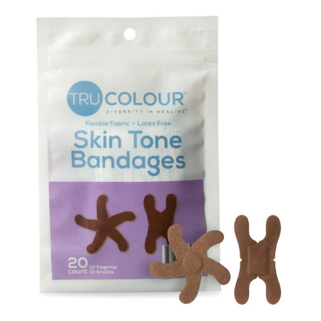Tru-Colour Products LLC Waterproof Adhesive Strip Tru-Colour® Assorted Sizes Fabric Knuckle / Fingertip Dark Brown Sterile - Pack of 20 - TCB-PKF-PK