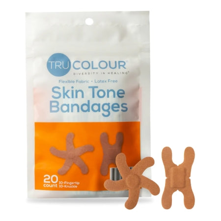 Tru-Colour Products LLC Waterproof Adhesive Strip Tru-Colour® Assorted Sizes Fabric Knuckle / Fingertip Brown Sterile - Pack of 20 - TCB-NKF-PK