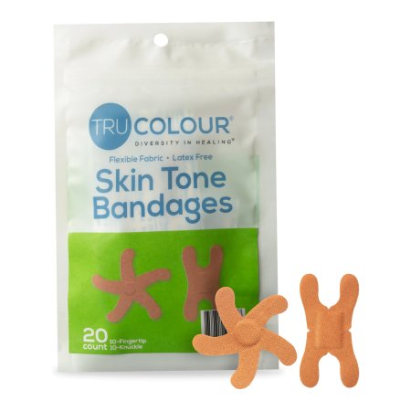 Tru-Colour Products LLC Waterproof Adhesive Strip Tru-Colour® Assorted Sizes Fabric Knuckle / Fingertip Olive Sterile - Case of 1000 - TCB-GKF-CS
