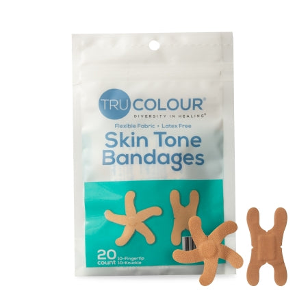 Tru-Colour Products LLC Waterproof Adhesive Strip Tru-Colour® Assorted Sizes Fabric Knuckle / Fingertip Beige Sterile - Pack of 20 - TCB-AKF-PK