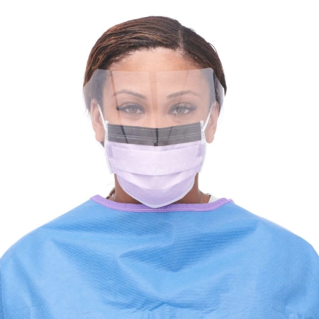 Medline Procedure Mask with Eye Shield Anti-fog Foam Pleated Earloops One Size Fits Most Purple NonSterile ASTM Level 3 Adult - Box of 25 - NON27410EL-BX