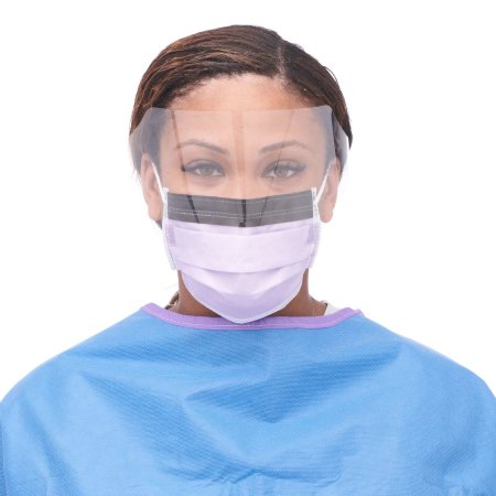 Medline Procedure Mask with Eye Shield Anti-fog Foam Pleated Earloops One Size Fits Most Purple NonSterile ASTM Level 3 Adult - Case of 100 - NON27410EL-CS