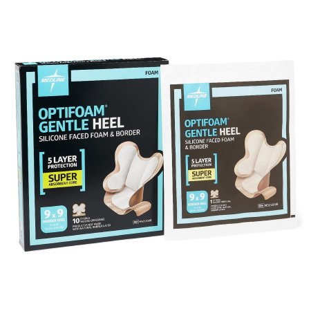 Medline Foam Dressing Optiforam® Gentle Heel 9 X 9 Inch With Border Waterproof Film Backing Silicone Face and Border Heel Sterile - Case of 50 - MSC1200B-CS