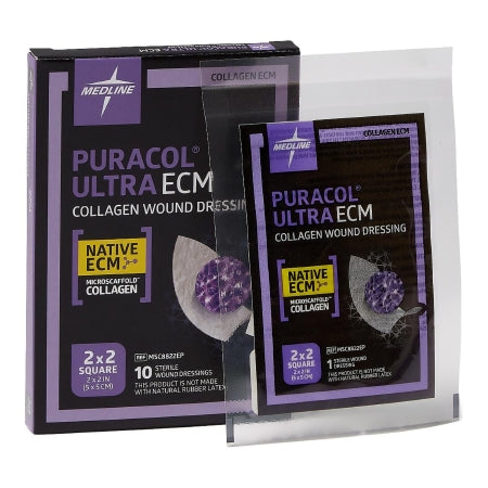 Medline Collagen Dressing Puracol® Ultra ECM 2 X 2 Inch Square 10 Count - Box of 10 - MSC8822EP-BX