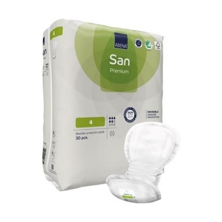 Abena North America Bladder Control Pad Abena® San Premium 7.8 X 16.5 Inch Moderate Absorbency Fluff / Polymer Core Size 4 - Case of 270 - 1000021306-CS
