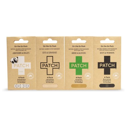 Nutricare USA LLC Adhesive Strip Patch™ On The Go Sample Pack 3/4 X 3 Inch Bamboo / Activated Charcoal / Coconut Oil / Aloe Vera Rectangle Tan Sterile - Case of 100 - PATOTGMAILERCT-CS