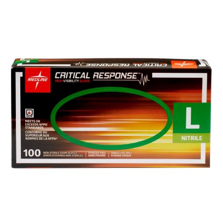 Medline Exam Glove Medline Critical Response Large NonSterile Nitrile Standard Cuff Length Fully Textured Orange Chemo Tested / Fentanyl Tested - Case of 1000 - CR911L-CS