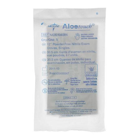 Medline Exam Glove Aloetouch® X-Large Sterile Single Nitrile Extended Cuff Length Fully Textured Green Chemo Tested - Case of 400 - MDS194084-CS
