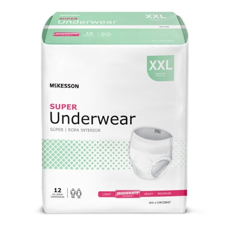 McKesson Unisex Adult Absorbent Underwear McKesson Pull On with Tear Away Seams 2X-Large Disposable Moderate Absorbency - Case of 48 - UW33847-CS