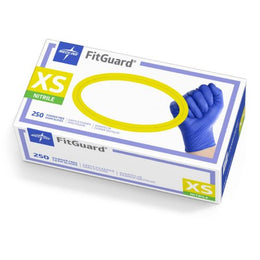 Medline Exam Glove FitGuard™ X-Small NonSterile Nitrile Standard Cuff Length Textured Fingertips Blue Chemo Tested - Case of 2500 - FG2500-CS