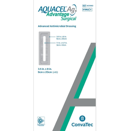 ConvaTec Silver Hydrofiber Dressing Aquacel™ Ag Advantage Surgical 3-1/2 X 8 Inch Rectangle Sterile - Box of 10 - 423560-BX