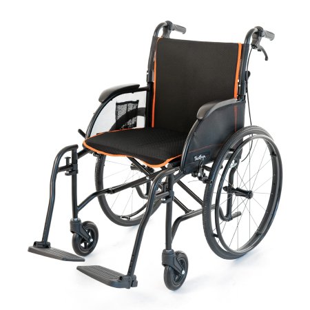 Feather Mobility LLC Lightweight Wheelchair Feather Full Length Arm Swing-Away Footrest Gray / Orange Upholstery 18 Inch Seat Width Adult 250 lbs. Weight Capacity - Each - EB-FCM18-BK-BKC-EA