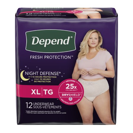 Kimberly Clark Female Adult Absorbent Underwear Depend® Night Defense® Pull On with Tear Away Seams X-Large Disposable Heavy Absorbency - Case of 48 - 55154-CS