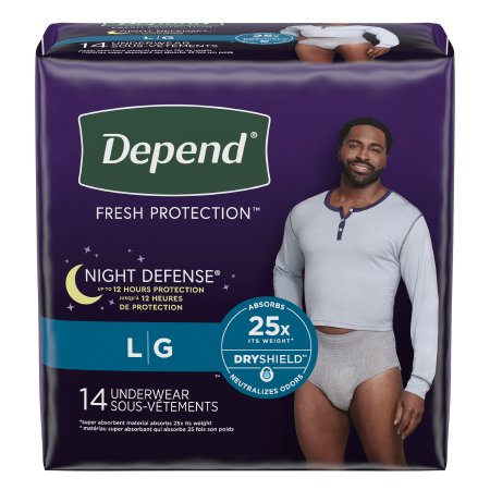 Kimberly Clark Male Adult Absorbent Underwear Depend® Night Defense® Pull On with Tear Away Seams Large Disposable Heavy Absorbency - Case of 56 - 55157-CS