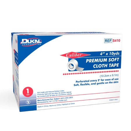 Dukal Medical Tape Caliber™ Premium Soft White 4 Inch X 10 Yard Soft Cloth NonSterile - Case of 25 - S410-CS