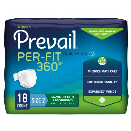First Quality Unisex Adult Incontinence Brief Prevail® Per-Fit 360Â°™ Size 2 Disposable Heavy Absorbency - Case of 72 - PFNG-013/1-CS