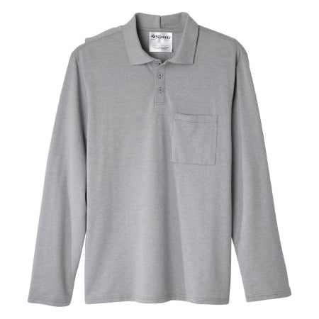 Silverts Adaptive LLC Adaptive Polo Shirt Silverts® Medium Heather Gray 1 Pocket Long Sleeve Male - Each - SV50780_HGRY_M-EA