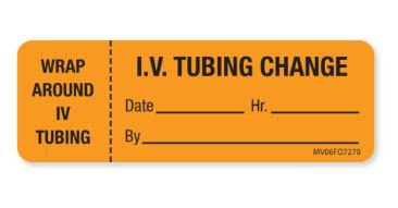 Precision Dynamics Pre-Printed Label MedVision® Advisory Label Fluorescent Orange Paper IV Tubing Change Black Syringe Label 1 x 2-15/16 Inch - Roll of 1 - MV06FO7270-RL