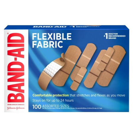 J & J Sales Adhesive Strip Band-Aid® Flexible Fabric (25) 1 X 3 Inch / (35) 3/4 X 3 Inch / (40) 5/8 X 2-1/4 Inch Fabric Rectangle Tan Sterile - Box of 100 - 38137115078-BX