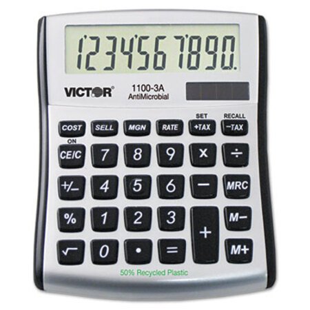 Victor® 1100-3A Antimicrobial Compact Desktop Calculator, 10-Digit LCD - Each - VCT-11003A-EA