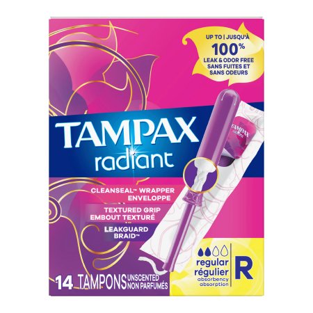Procter & Gamble Tampon Tampax® Radiant Regular Absorbency Plastic Applicator Individually Wrapped - Box of 1 - 07301071306-BX