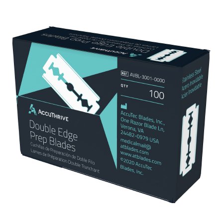 AccuTec Blades Double Edge Prep Blade AccuThrive® 3 Facet Edge, Stainless Steel, 0.004 Inch Thick - Case of 1000 - AVBL-3001-0000-CS