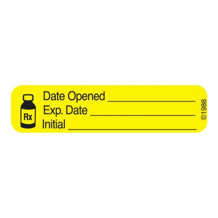 Precision Dynamics Pre-Printed Label pdc Quality Control Yellow Permanent Paper Date Open_ Exp Date_Initial_ Black Communication 3/8 X 1-9/16 Inch - Box of 1000 - 1-369-BX