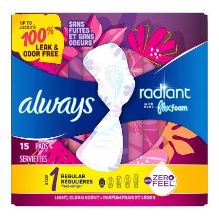 Procter & Gamble Feminine Pad Always® Radiant with FlexFoam With Wings Regular Absorbency - Box of 15 - 03700095334-BX