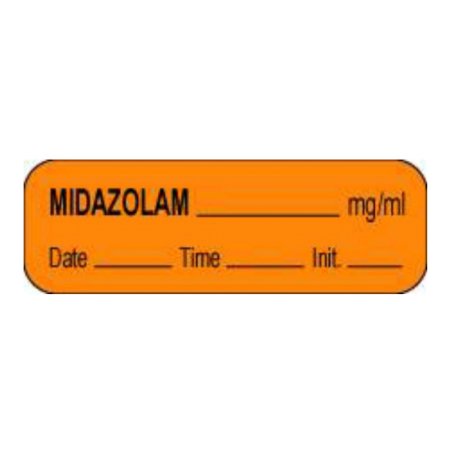 Precision Dynamics Drug Label pdc Anesthesia Label Orange Paper Midazolam _mg/ml Date_Time_Int_ Black Medication Name 1/2 X 1-1/2 Inch - Roll of 1 - 59709010-RL