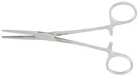 Integra Lifesciences Hemostatic Forceps Miltex® Kelly 5-1/2 Inch Length OR Grade German Stainless Steel NonSterile Ratchet Lock Finger Ring Handle Straight Serrated Tip - Each - 7-36-EA