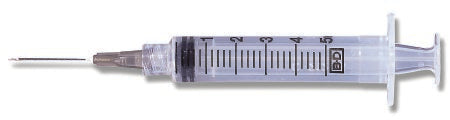 BD Standard Hypodermic Syringe with Needle PrecisionGlide™ 5 mL 1-1/2 Inch 22 Gauge NonSafety Regular Wall - Case of 400 - 309631-CS